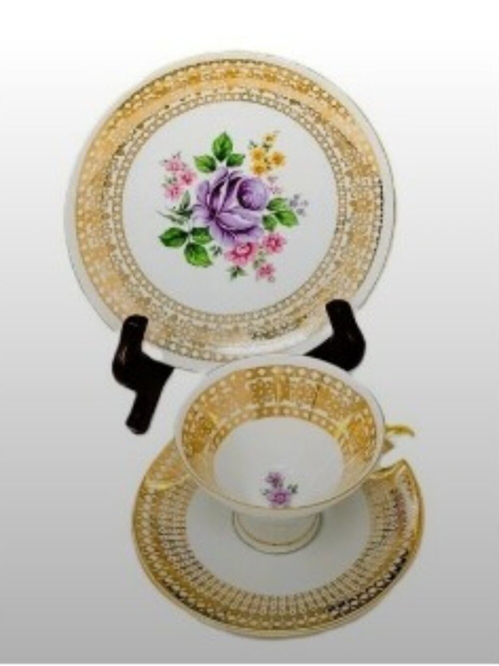 Winterling Roslau Bavaria Gilded Tea Trio Set Rose 1945-1950 Vintage
